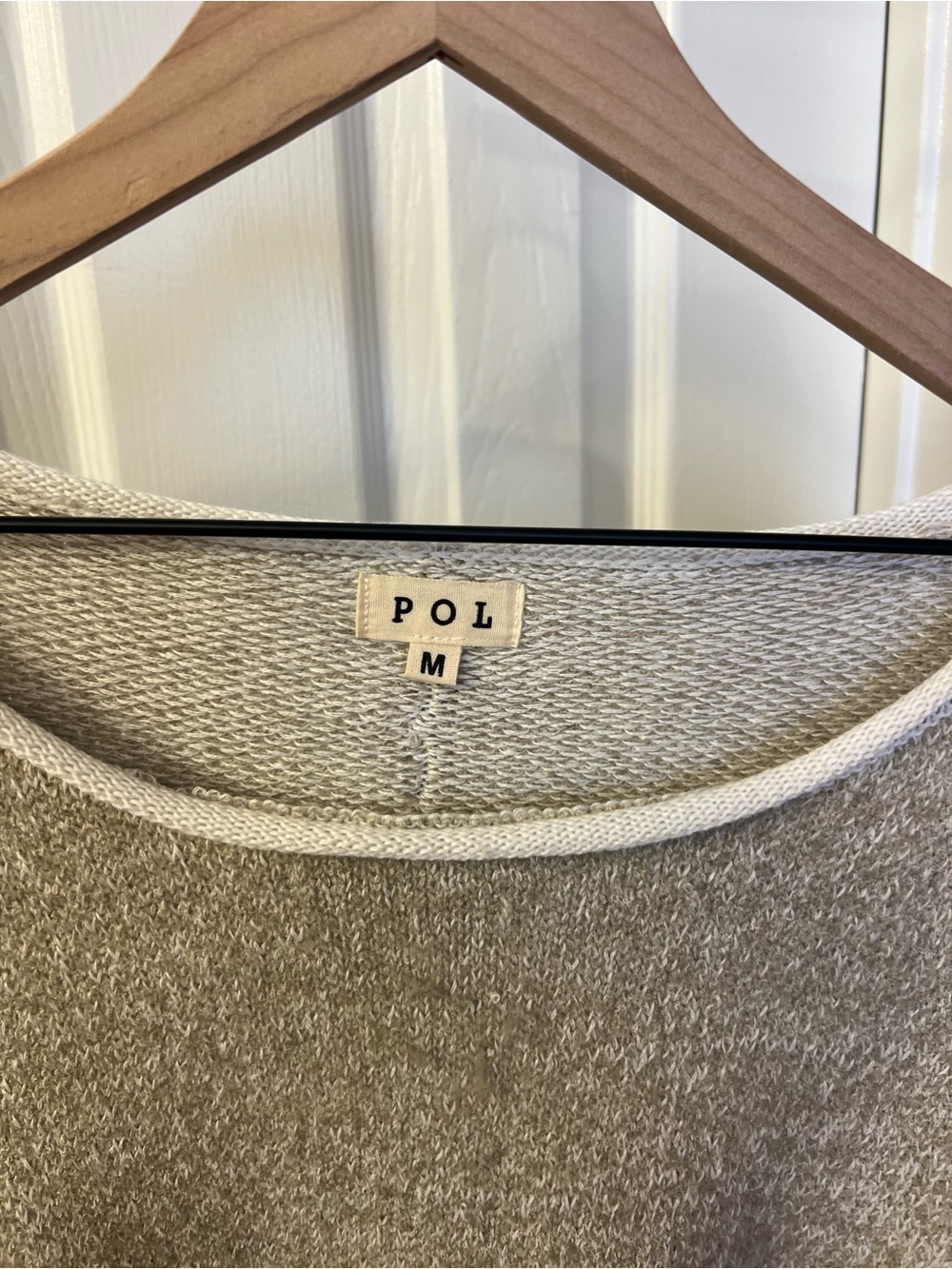 POL Light Gray/Beige Crewneck Sweater with White Trim - Picture 3 of 6